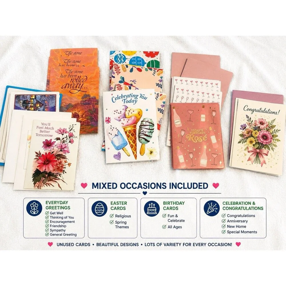 130+ Unused Greeting Card Lot 90+ w Envelopes Hallmark Mixed Occasion